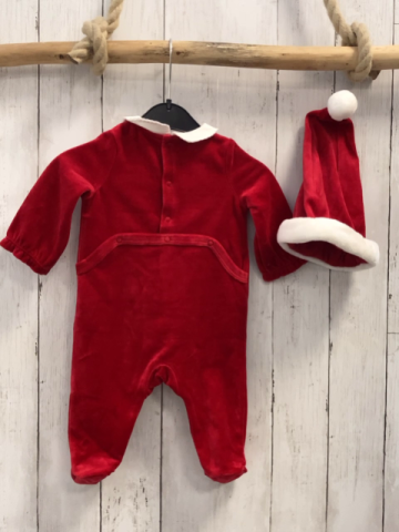 2tlg Sergent Major  Strampler + Mütze  Gr. 56  rot Nicky Weihnachtsmotive weißer Kragen 