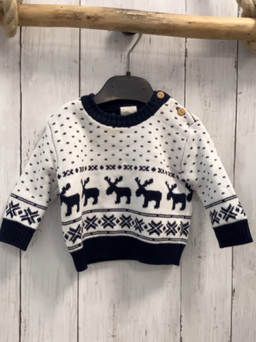 Alana  Pullover  Gr. 62  weiß blaues Muster mit Elchenblauer Bund Strick