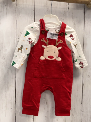 2tlg  Langarmshirt + Latzhose  Gr. 56  weiß Weihnachtsmotive + rot Hisch 