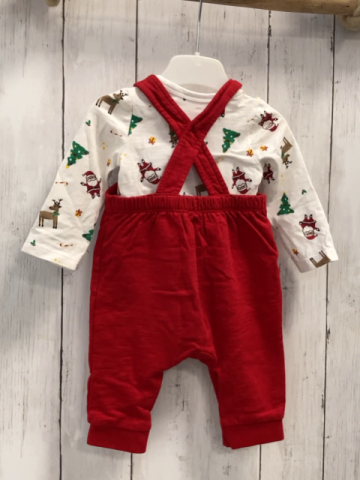 2tlg  Langarmshirt + Latzhose  Gr. 56  weiß Weihnachtsmotive + rot Hisch 