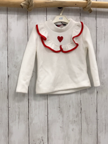 neu  Pullover  Gr. 86  weiß Rüschen mit rotem Bund rotes Glitzerherz 