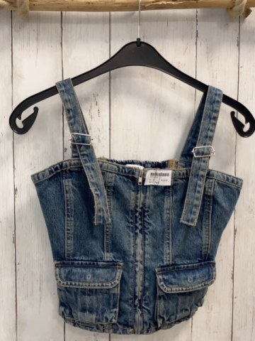 Zara  Blusentop Gr. S  blau Jeans Taschen Rückseite gesmokt 