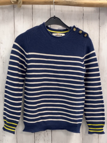 Mini Boden  Pullover  Gr. 140  blau weiße Streifen Strick + gelber Streifenbund 