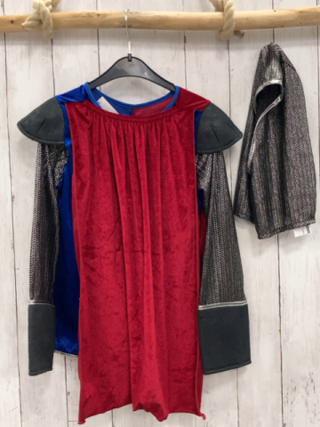 2tlg  Karnevalkostüm  Gr. 128  Ritteroberteil + Mütze rot blau schwarz silber 