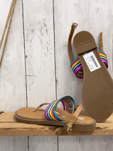neu Steve Madden  Sandalen  Gr. 35  bunte Streifen + hellbraun Sohle mit silber Steinen eingefasst 