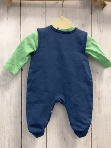 2tlg Kanz  Strampler + Langarmshirt  Gr. 50  blau + hellgrüne Streifen + hellgrün 