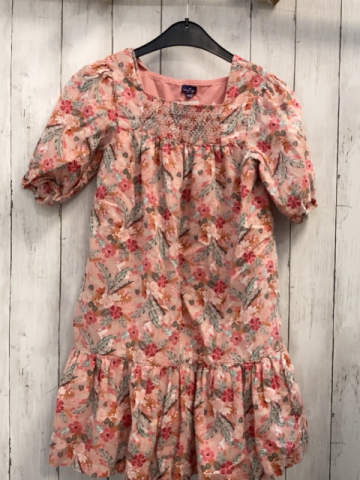 Sergent Major  Kleid  Gr. 146  rosa bunte Blumen + Blätter Ausschnitt gesmokt 