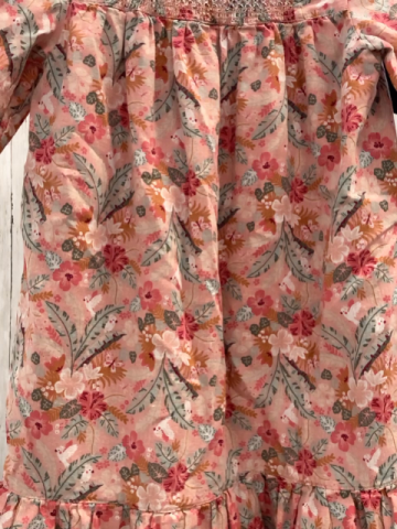 Sergent Major  Kleid  Gr. 146  rosa bunte Blumen + Blätter Ausschnitt gesmokt 