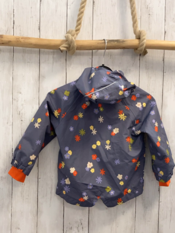   Regenjacke  Gr. 86  grau bunte Blumen orange Futter Kapuze 