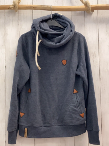 Naketano  Pullover  Gr. 158/164  blau Kapuze dicke Kordel braune Applikationen 
