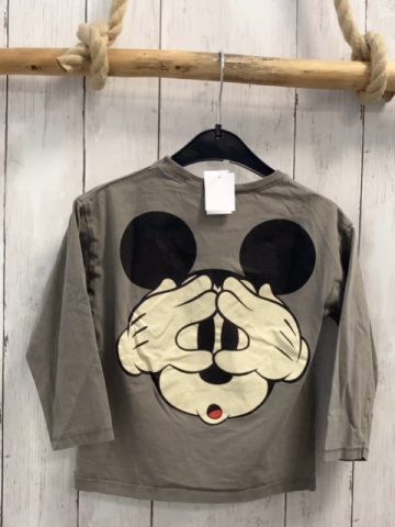 Zara  Langarmshirt  Gr. 98  hellgrau Micky Mouse mit Surfbrett Schrift 