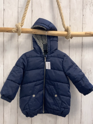 Benetton Winterjacke  Gr. 80  blau Kapuze graues Teddyfutter 