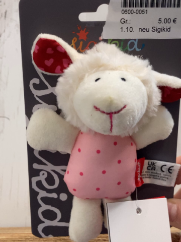 neu Sigikid Plüschspielzeug  weißes Schäfchen mit rosa Bauch und roten Punkten 