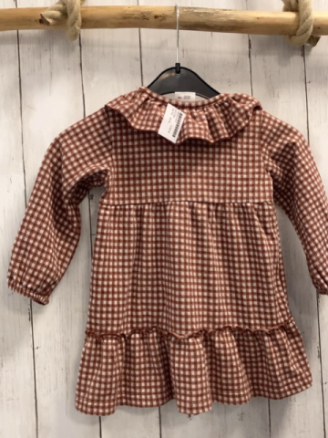 Zara  Kleid  Gr. 92  braun weiß kariert Rüschenkragen 