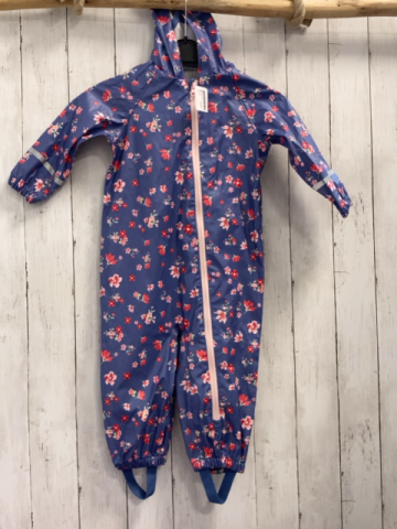   Regenoverall Gr. 92  blau Blumen rosa Reißverschluss 