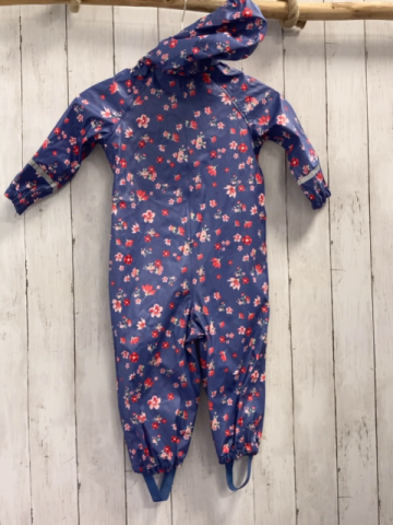   Regenoverall Gr. 92  blau Blumen rosa Reißverschluss 