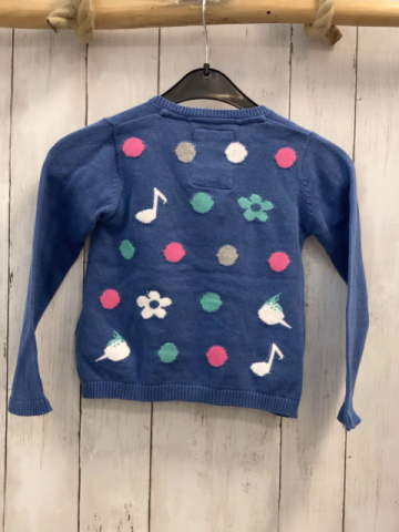 Kanz Strickjacke Gr. 98  blau Punkte Blumen Noten 
