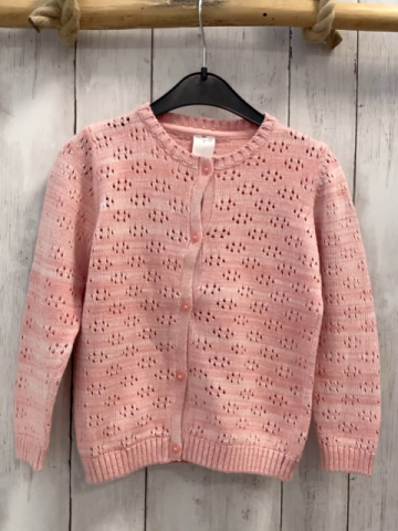  Strickjacke Gr. 110  rosa weiß meliert Lochmuster