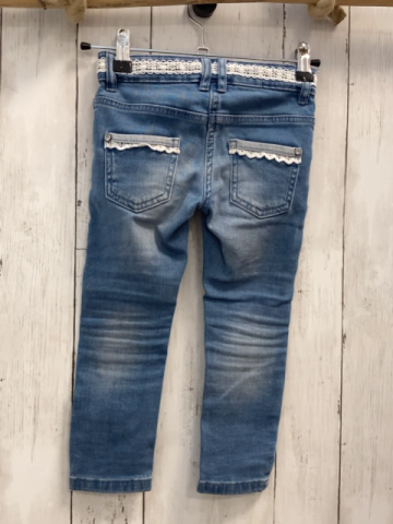  Hose Gr. 98  blau Jeans gestickte Herzen und Pferd weißes Band Bund verstellbar