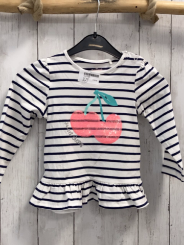  Langarmshirt Gr. 92  weiß blaue Streifen Pailettenkirsche
