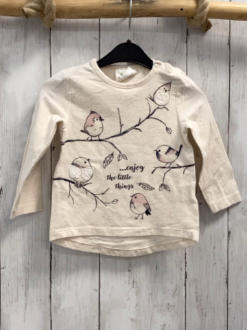  Langarmshirt Gr. 80  beige Ast Vögel Schrift