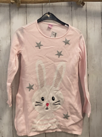 Longpullover  Gr. 128  rosa Strick Hase silber Glitzersterne 
