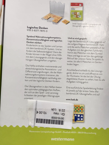 Lük  Lernspiel  Bambino Lükkasten + Heft Logisches Denken 1 