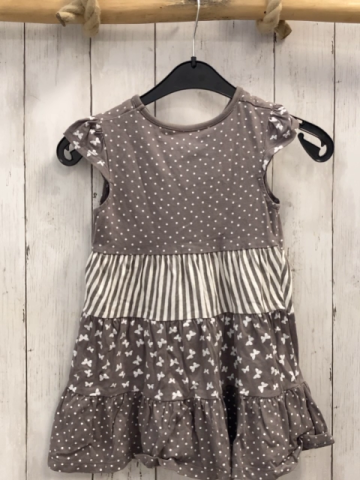   Kleid  Gr. 98  grau weiße Punkte Streifen + Schmetterlinge + gelber Schmetterling 
