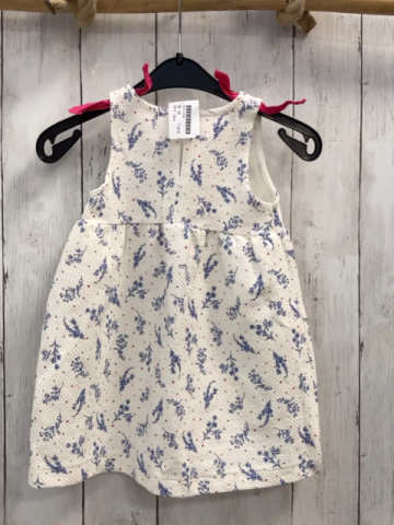 Zara  Kleid  Gr. 92  weiß Struktur blaue Blätter pink Punkte 