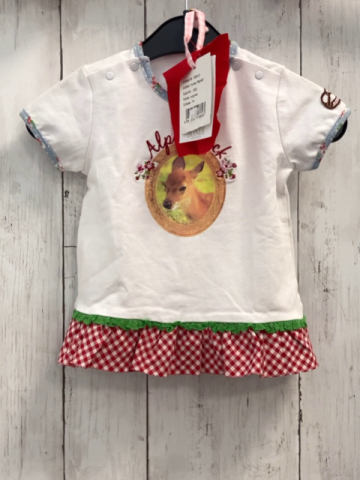 neu Bondi  T-Shirt  Gr. 74  weiß Reh + rot weiß karierter Saum 