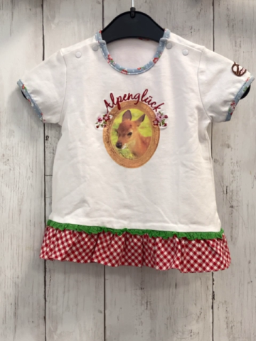 neu Bondi  T-Shirt  Gr. 74  weiß Reh + rot weiß karierter Saum 