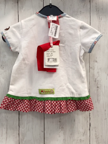 neu Bondi  T-Shirt  Gr. 74  weiß Reh + rot weiß karierter Saum 