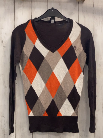 Esprit  Pullover  Gr. 152  braun bige weiß orange Rauten Strick 