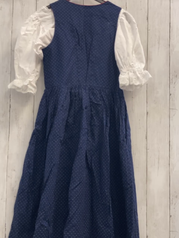 2tlg H.Moser  Trachtenkleid + Sommerbluse  Gr. 146/152  blau weiße Punkte + weiß 