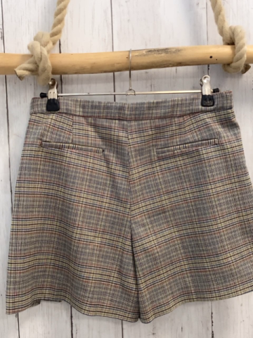 Zara  Shortsrock Gr. 164  beige grau rot gelb blau kariert weinrote Schleife 
