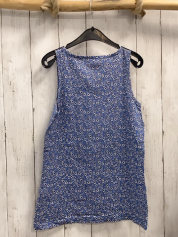 Esprit  Top Gr. 152  blau weiße Blumen + weißes Peacezeichen 