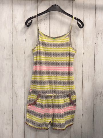 Benetton  Playsuit  Gr. 146/152  weiß hellgrün rosa Streifen graue Striche 