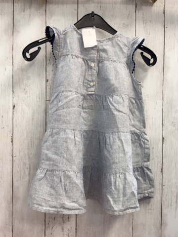 H&M Kleid  Gr. 92  grau hellgraue Streifen blauer Bommelbund 