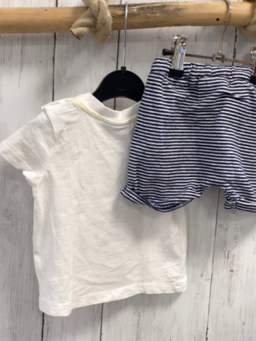 2tlg  T-Shirt + Shorts  Gr. 68  weiß Möwe + blau weiße Streifen