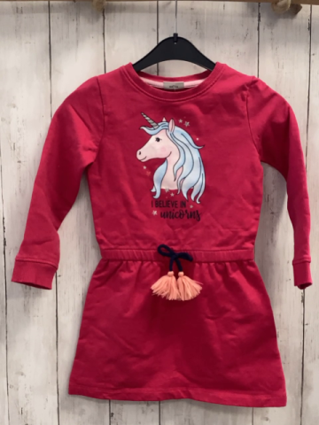 Salt & Pepper  Kleid  Gr. 104 pink Einhornkopf mit Glitzer Gürtelkordel mit rosa Troddeln 