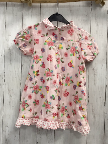 Room Seven  Kleid  Gr. 116  weiß rosa kariert Blumen weißer Kragen mit rosa Punkten 