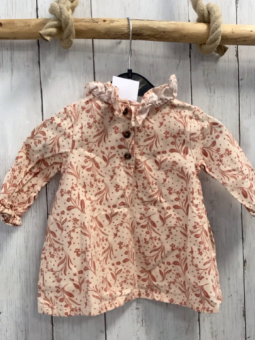 Shabby Chic  Kleid  Gr. 68  creme altrosa Blätter Punkte Rüschenbund 