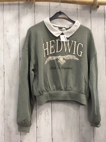 H&M Pullover  Gr. 146/152  kiwi weißer Kragen Hedwig Schrift 