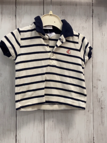 Petit Bateau  Poloshirt Gr. 68  weiß blaue Streifen + blauer Polokragen
