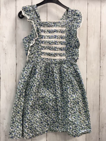 Sergent Major  Kleid  Gr. 140  weiß oliv Blätter lila hellblaue Blüten 