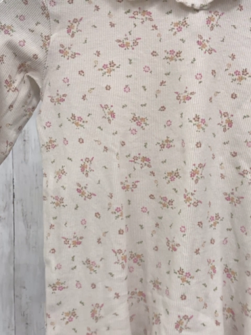 2tlg Zara  Schlafanzug  Gr. 110  hellgrau Blumen Rippen Rüschenkragen 