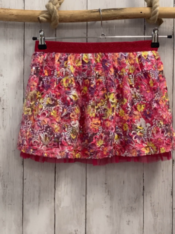 Justice  Rock Gr. 134/140  bunte Blumen mit silber Pailetten roter Glitzerbund 