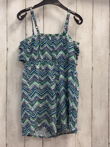 Justice  Playsuit  Gr. 140  blau hellblau hellgrün weiße Zackenstreifen 