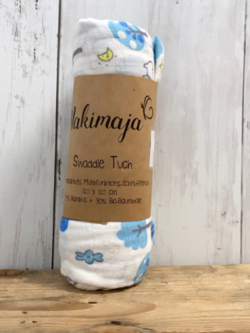 neu Babytuch Swaddle Tuch weiß blaue Bäume 120x120