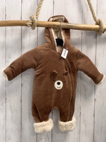   Winteroverall Gr. 50/56  hellbraun Bärengesicht Kapuze beige Teddyfutter + -bund 